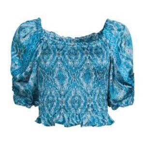 Ramy Brook Mixed Print Smocked Crop Top